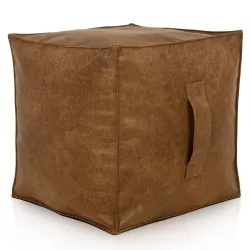 Pouf Cube Carré - Cuir Naturel Premium