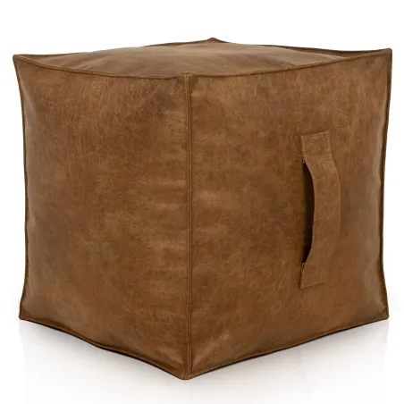 Pouf Cube Carré - Cuir Naturel Premium