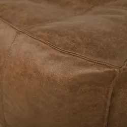 Marron Pouf Cube Avec Coutures - Cuir Naturel Premium – vue 3