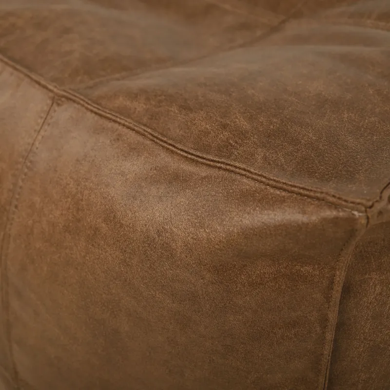 Marron Pouf Cube Avec Coutures - Cuir Naturel Premium – vue 3