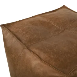 Marron Pouf Cube Avec Coutures - Cuir Naturel Premium – vue 4