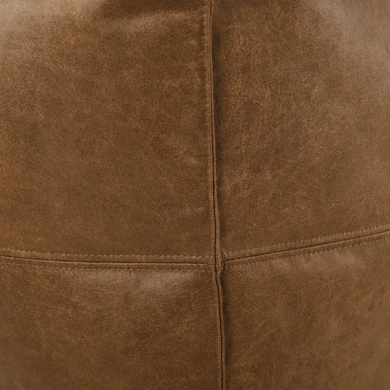 Marron Pouf Cube Avec Coutures - Cuir Naturel Premium – vue 5