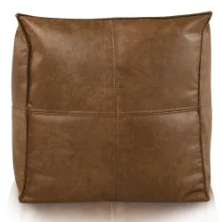 Marron Pouf Cube Avec Coutures - Cuir Naturel Premium – vue 2