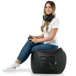 Pouf gamer confortable en noir, parfait pour jouer et se détendre