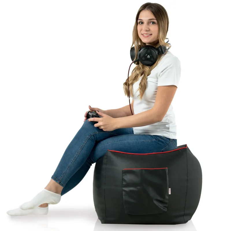 Pouf gamer confortable en noir, parfait pour jouer et se détendre