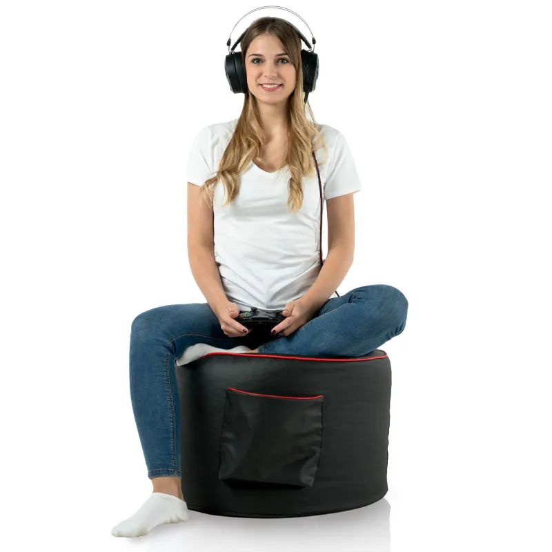 Pouf gaming noir confortable, adapté aux chambres d'enfants