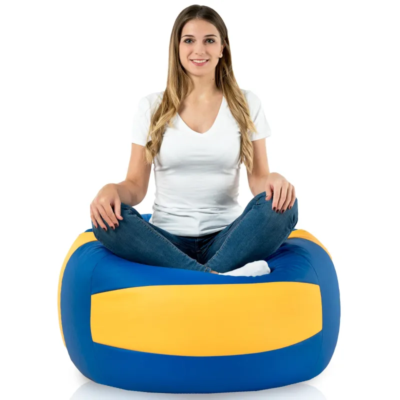 Pouf élégant bleu et jaune pour des espaces de vie dynamiques