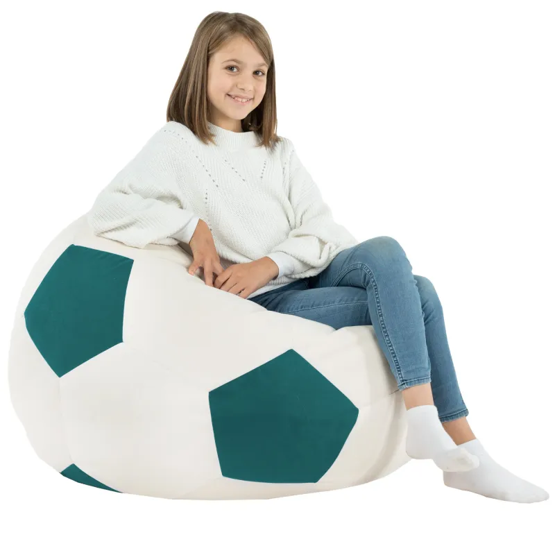 Pouf de football bleu en velours doux, idéal pour la chambre des enfants