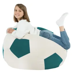 Pouf de football bleu, idéal pour une décoration sportive dans les chambres d'enfants