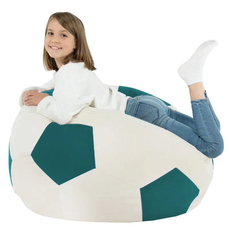 Pouf de football bleu, idéal pour une décoration sportive dans les chambres d'enfants