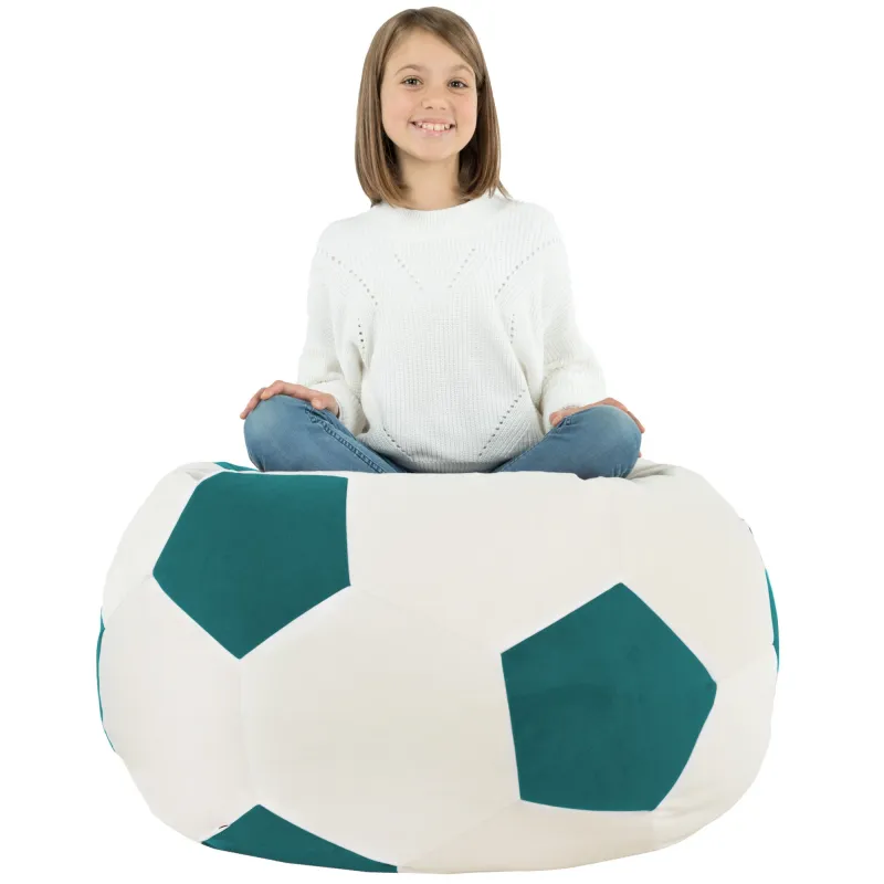 Confortable pouf de football bleu, parfait pour se détendre dans les salles de jeux pour enfants