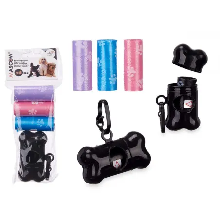Conteneur pour sacs à déjections avec 3 rouleaux de 15 pcs - accessoires pour animaux de compagnie