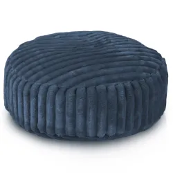 Pouf Repose-pieds Rond - Velours À Grosses Côtes Royal