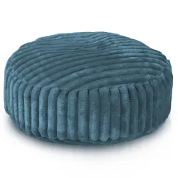 Pouf Repose-pieds Rond - Velours À Grosses Côtes Royal