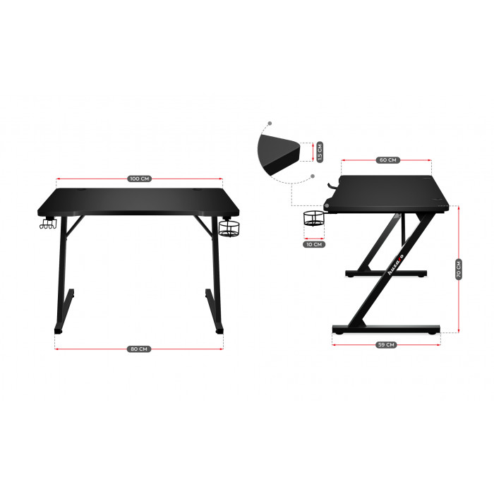 Dimensions du bureau Huzaro Hero 1.8 Black