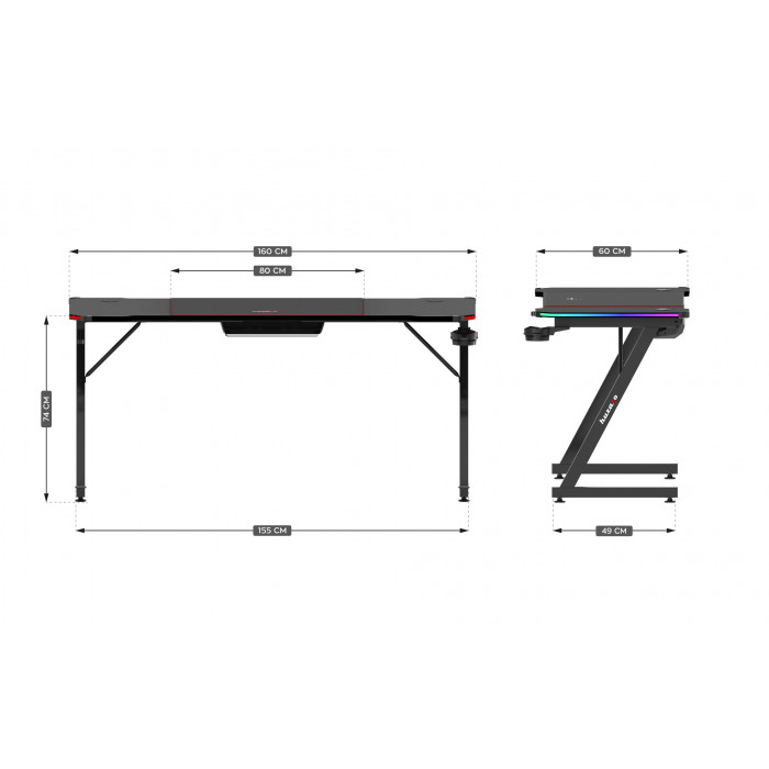 Dimensions du bureau Hero 4.8 RGB LED