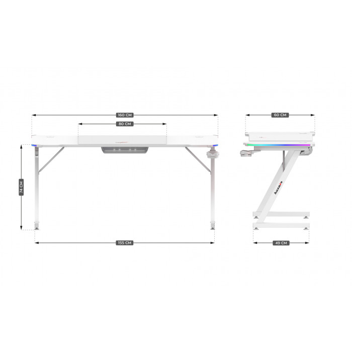 Dimensions du bureau Hero 4.8 RGB LED