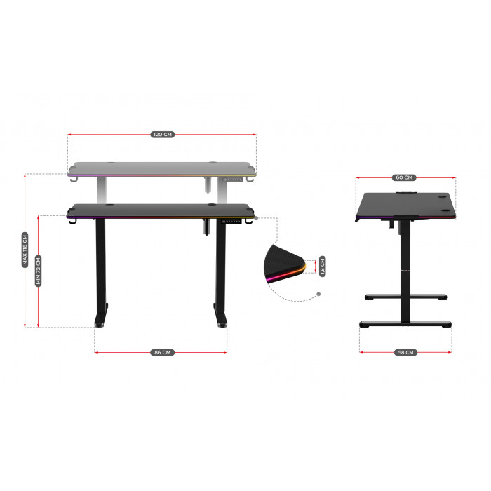 Dimensions du bureau électrique Huzaro Hero 8.2 RGB