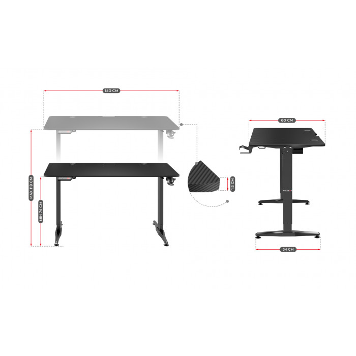 Dimensions du bureau électrique Huzaro Hero 8.5