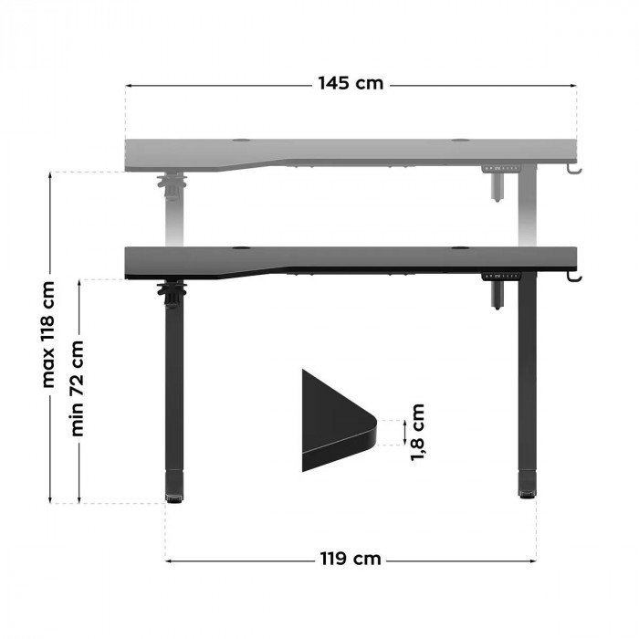 Dimensions du bureau électrique Huzaro Hero 9.1