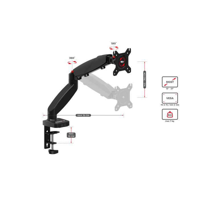 Dimensions du support de moniteur Huzaro 1.2