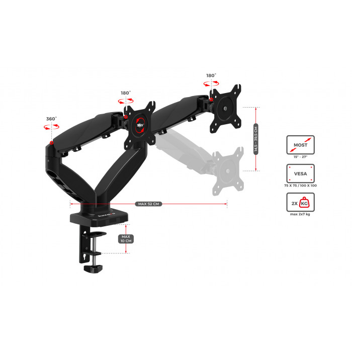 Dimensions du support de moniteur Huzaro 2.2