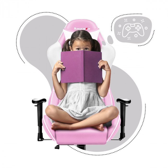 Chaise de jeu pour enfants Huzaro Ranger 6.0 Pink avec une fille tenant un livre ouvert