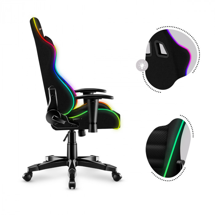 L'avant de la chaise de jeu Huzaro Ranger 6.0 RGB avec le garçon