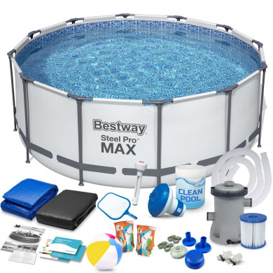 Piscine hors sol Ronde Tubulaire Frame Cadre Métal avec pompe 427 x 84 cm, 17in1 set Bestway 56595