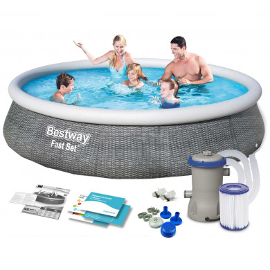 Piscine gonflable ronde hors sol Autoportante 396 x 84 cm, ensemble 9 en 1 Bestway 57376