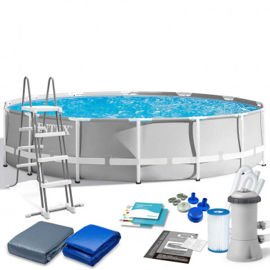 Piscine hors sol Ronde Tubulaire Frame Prism Cadre Métal avec pompe 457 x 122 cm, 6in1 INTEX 26726GN