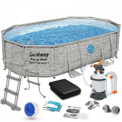 Power Steel Piscine hors sol Ronde Tubulaire Frame Cadre Métal 488 x 305 x 107 cm 11in 1 Bestway 56946