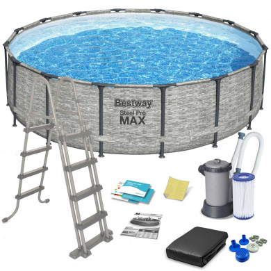 Steel Pro Max Piscine hors sol Ronde Tubulaire Frame Cadre Métal 549 x 122 cm, 11in1 Bestway 5618Y