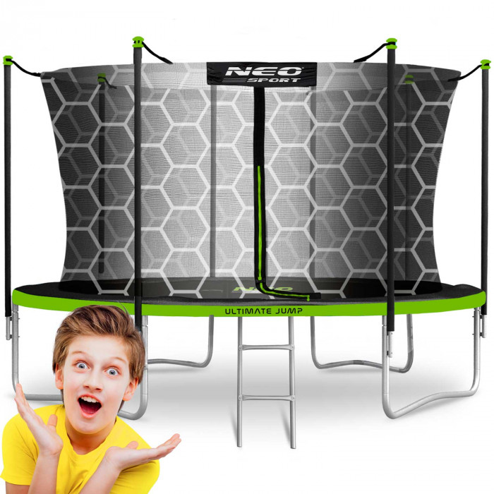 Trampoline de jardin 12ft/374cm avec filet intérieur et échelle Neo-Sport.