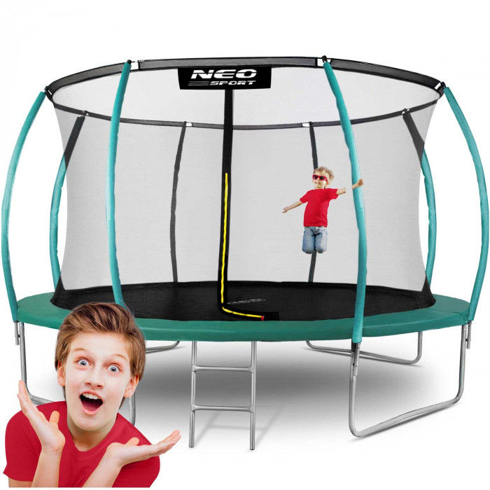 Trampoline de jardin 14ft/435cm avec filet, poteaux profilés et échelle Neo-Sport.