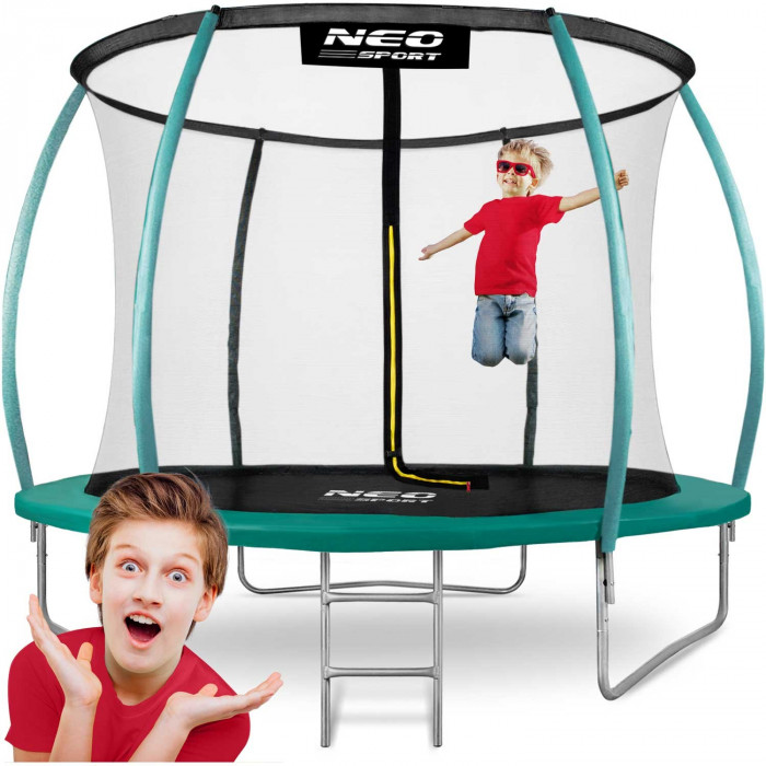 Trampoline de jardin 10ft/312cm avec filet, poteaux profilés et échelle.