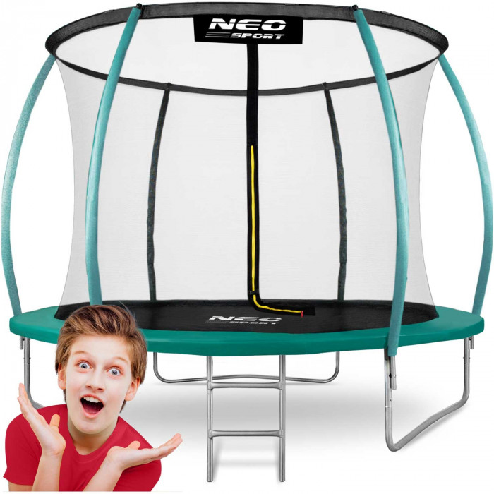 Trampoline de jardin 8ft/252cm avec filet, poteaux profilés et échelle Neo-Sport.