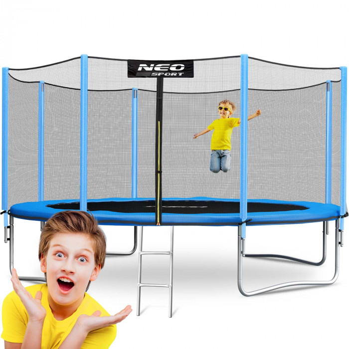 Trampoline de jardin 14ft/435cm avec filet extérieur et échelle.