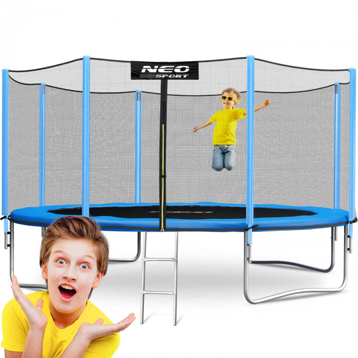 Trampoline de jardin 12ft/374cm avec filet extérieur et échelle.