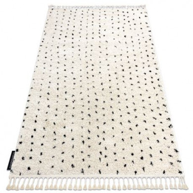 Tapis BERBER SYLA B752 points crème Franges berbère marocain shaggy