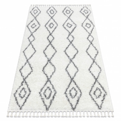 Tapis UNION 3374 Diamants, chaîne crème et gris Franges berbère marocain shaggy