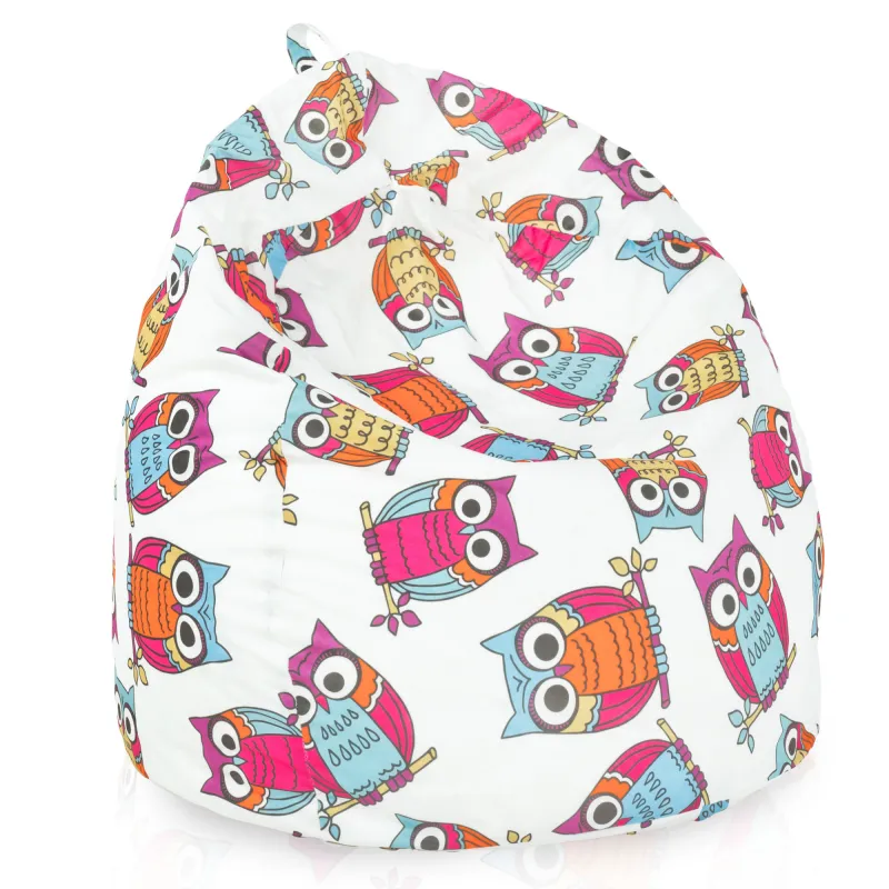Pouf poire pour enfants au style moderne avec hiboux, idéal pour les aires de jeu