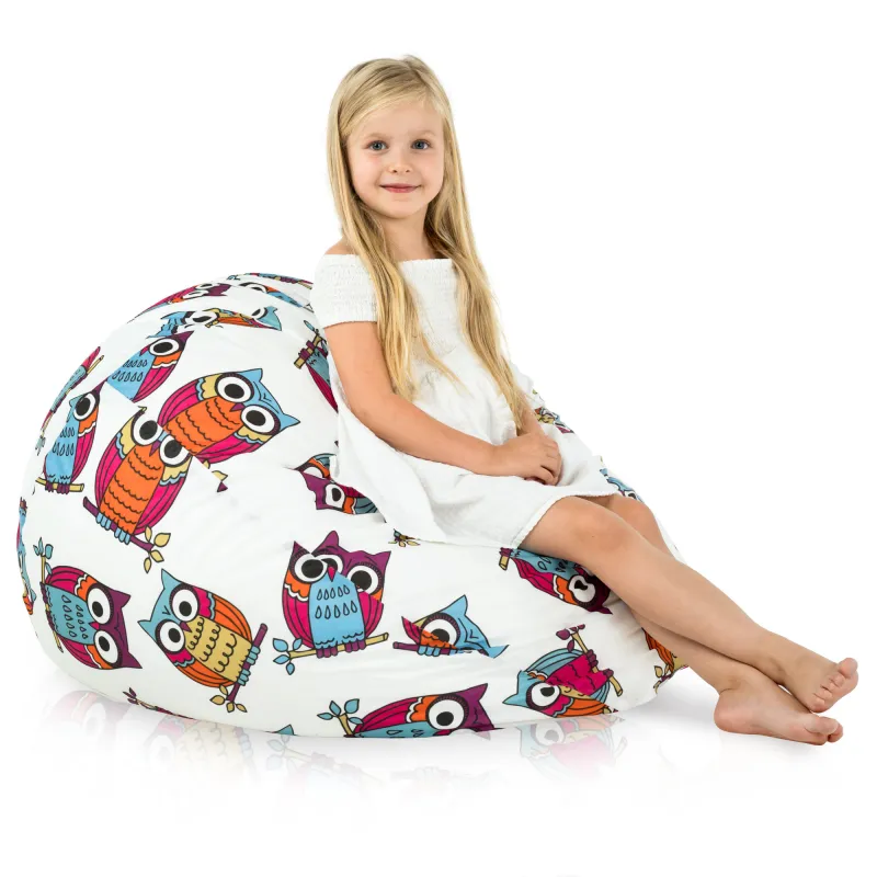 Pouf poire confortable pour enfants avec hiboux, idéal pour les coins lecture