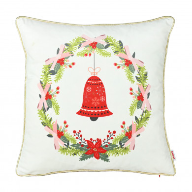 Coussin décoratif guirlande de Noël avec cloche.