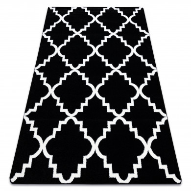 Tapis SKETCH - F343 noir et crème trèfle marocain trellis