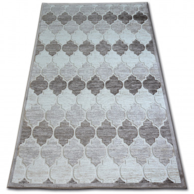 Tapis ACRYLIQUE YAZZ 3766 Beige Foncé/Marron Trèfle Marocain Trellis