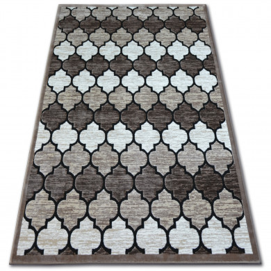 Tapis ACRYLIQUE YAZZ 3766 Beige Foncé/Salmon Trèfle Marocain Trellis