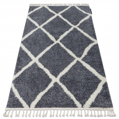 Tapis BERBER CROSS B5950 gris et blanc Franges berbère marocain shaggy
