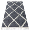 Tapis BERBER CROSS B5950 gris et blanc Franges berbère marocain shaggy