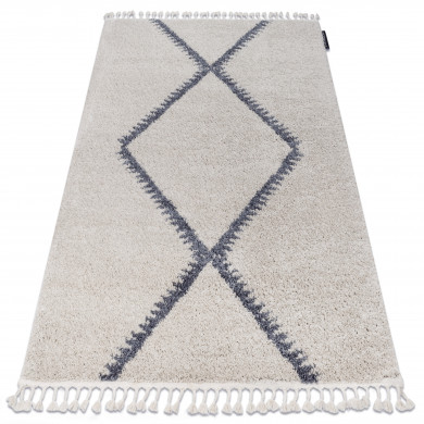 Tapis BERBER MEKNES B5910 crème et gris Franges berbère marocain shaggy
